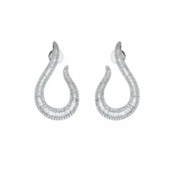 Jewels Aficionado Baguette And Pave Diamond Drop White Gold Earrings