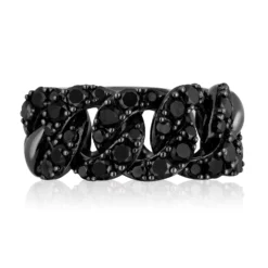 Jewels Aficionado Black Diamond Rhodium Cuban Link Ring