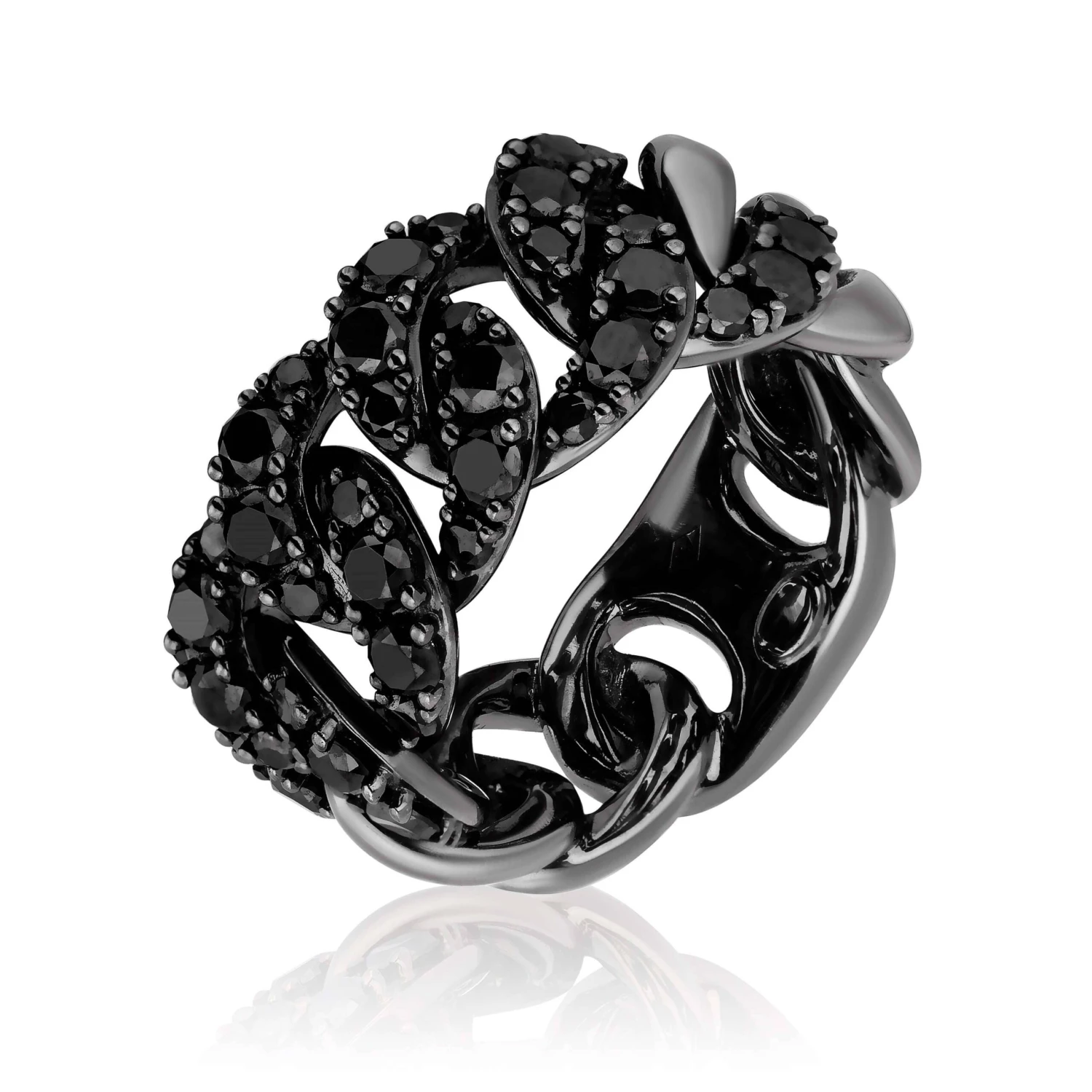 Jewels Aficionado Black Diamond Rhodium Cuban Link Ring 2 Jewels Aficionado Black Diamond Rhodium Cuban Link Ring - Image 2