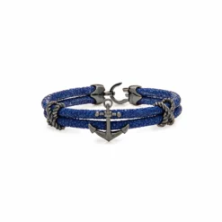 StingHD Blue Anchor Silver Black Platinum Plated Bracelet
