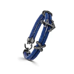 StingHD Blue Anchor Silver Black Platinum Plated Bracelet -Horaluxis Sales Store black platinum plated silver anchor bracelet wrist aficionado 40260550721780