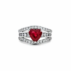 Jewels Aficionado Burmese Ruby + Diamond Heart Shape Ring