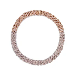 Jewels Aficionado Cuban Link Rose Gold Half Pavé Diamond Necklace