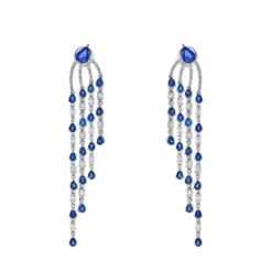Jewels Aficionado Diamond And Blue Sapphire Chandelier Earrings