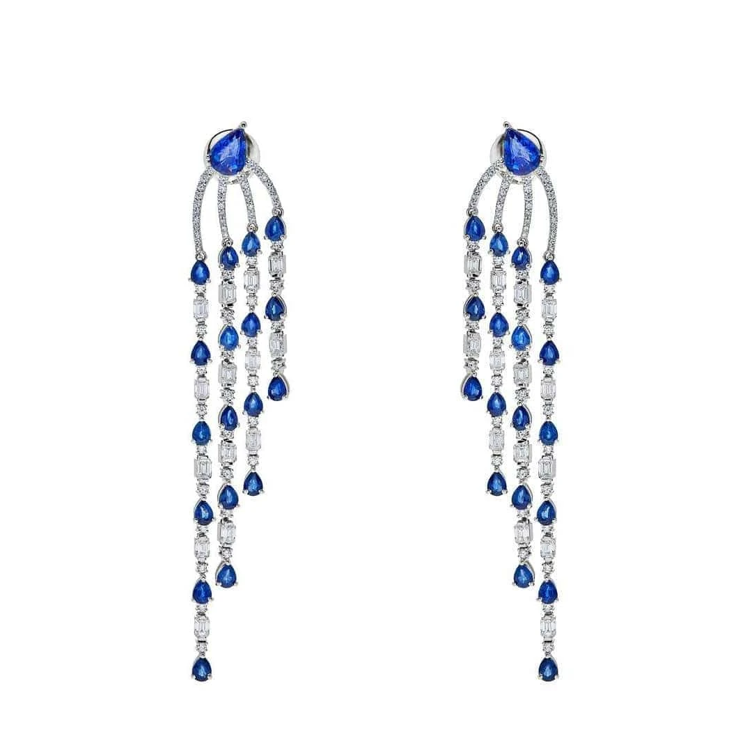 Jewels Aficionado Diamond And Blue Sapphire Chandelier Earrings 1 Jewels Aficionado Diamond And Blue Sapphire Chandelier Earrings