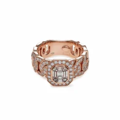 Jewels Aficionado Diamond Cocktail Ring With Rose Gold Pavé Chain Link Band -Horaluxis Sales Store diamond cocktail ring with rose gold pave chain link band wrist aficionado 40805814993140