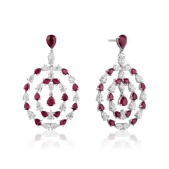 Jewels Aficionado Diamond And Ruby Pendant Earrings