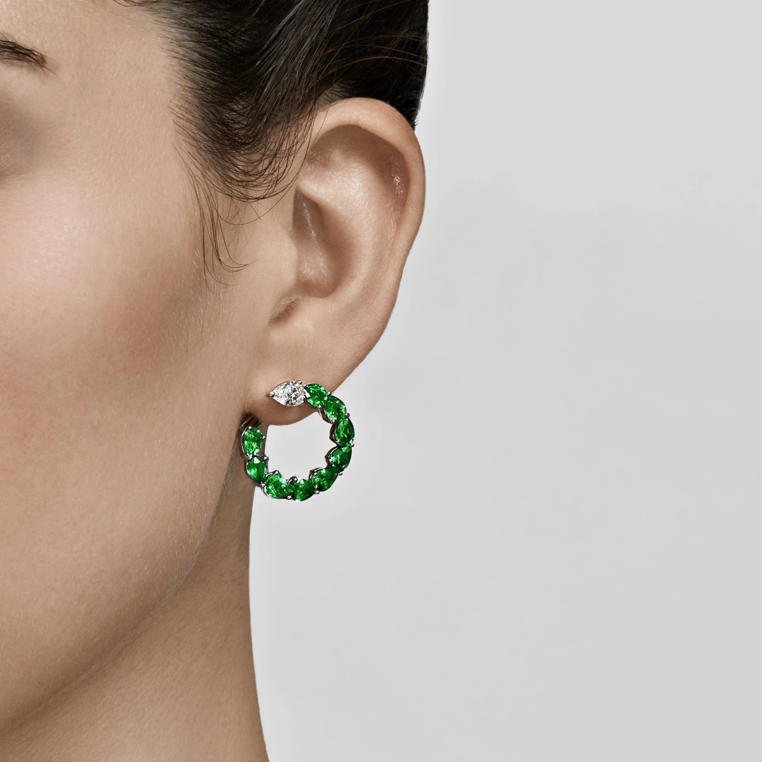 Jewels Aficionado Emerald And Diamond Pear-Shaped Hoop Earrings 2 Jewels Aficionado Emerald And Diamond Pear-Shaped Hoop Earrings - Image 2