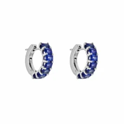 Jewels Aficionado Emerald-Cut Blue Sapphire Hoop Earrings