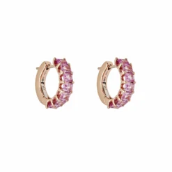 Jewels Aficionado Emerald-Cut Pink Sapphire Hoop Earrings