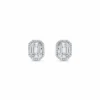 Jewels Aficionado Emerald Illusion Diamond Halo Studs White Gold
