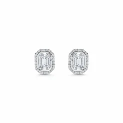 Jewels Aficionado Emerald Illusion Diamond Halo Studs White Gold