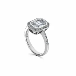 Jewels Aficionado Emerald Illusion Diamond Halo White Gold Ring