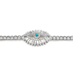 Jewels Aficionado Evil Eye Baguette And Round Diamond White Gold Bracelet