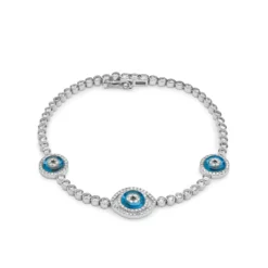 Jewels Aficionado Evil Eye Blue Quartz And Diamond Halo White Gold Bracelet