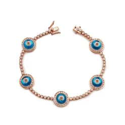 Jewels Aficionado Evil Eye Blue Quartz And White Diamond Halo Rose Gold Bracelet