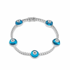 Jewels Aficionado Evil Eye Blue Quartz And White Diamond White Gold Bracelet