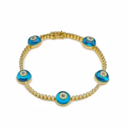 Jewels Aficionado Evil Eye Blue Quartz And White Diamond Yellow Gold Bracelet
