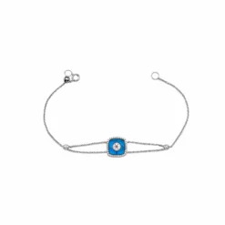 Jewels Aficionado Evil Eye Blue Quartz Diamond Halo White Gold Chain Bracelet