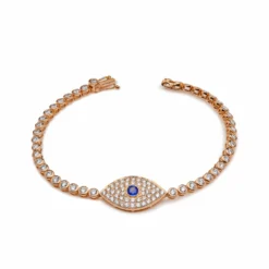 Jewels Aficionado Evil Eye Blue Sapphire And White Diamond Rose Gold Bracelet