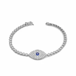 Jewels Aficionado Evil Eye Blue Sapphire And White Diamond White Gold Bracelet