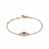 Jewels Aficionado Evil Eye Blue Sapphire Pavé Set Diamond Rose Gold Chain Bracelet
