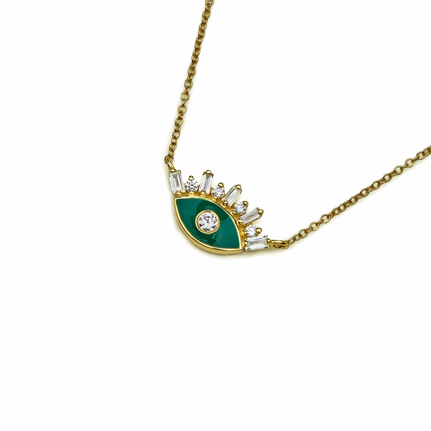 Jewels Aficionado Evil Eye Green Enamel And Diamond Yellow Gold Pendant 2 Jewels Aficionado Evil Eye Green Enamel And Diamond Yellow Gold Pendant - Image 2