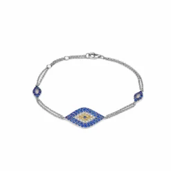 Jewels Aficionado Evil Eye Pavé Set Blue Sapphire And Diamond White Gold Chain Bracelet