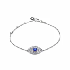 Jewels Aficionado Evil Eye Pavé Set Blue Sapphire And Diamonds White Gold Chain Bracelet