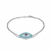 Jewels Aficionado Evil Eye Turquoise, Black Diamond And White Diamond Halo White Gold Double Chain Bracelet
