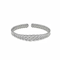 Jewels Aficionado Graduated Pavé Chain Link White Gold Cuff Bracelet
