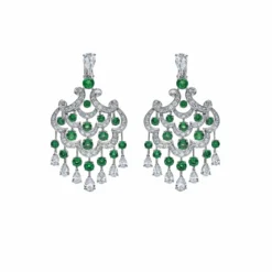 Graff Graff White Gold Diamond And Emerald Chandelier Earrings