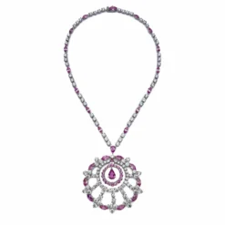 Graff Graff White Gold Diamond And Pink Sapphire Large Snowflake Necklace