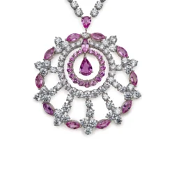 Graff Graff White Gold Diamond And Pink Sapphire Large Snowflake Necklace -Horaluxis Sales Store graff white gold diamond and pink sapphire large snowflake necklace graff 40261428445428