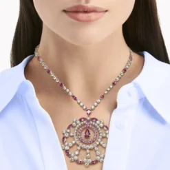 Graff Graff White Gold Diamond And Pink Sapphire Large Snowflake Necklace -Horaluxis Sales Store graff white gold diamond and pink sapphire large snowflake necklace graff 40261436440820