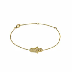 Jewels Aficionado Hamsa Hand Diamond Set Yellow Gold Chain Bracelet