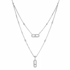 Messika Messika Move Uno 2 Rows Pavé White Gold Diamond Necklace
