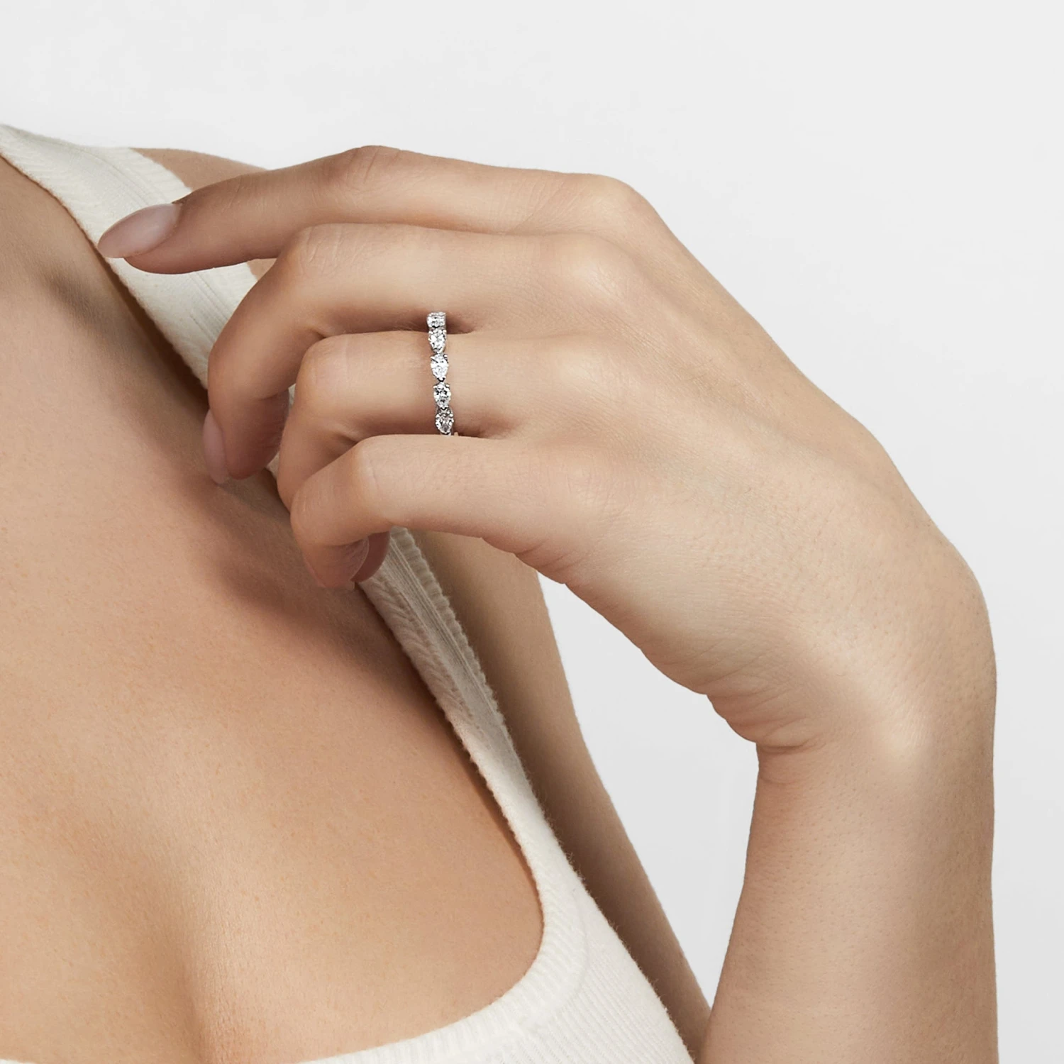 Jewels Aficionado Pear-Shaped Diamond Half Eternity White Gold Band 2 Jewels Aficionado Pear-Shaped Diamond Half Eternity White Gold Band - Image 2