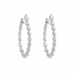 Jewels Aficionado Pear-Shaped Diamond Hoop Earrings In White Gold
