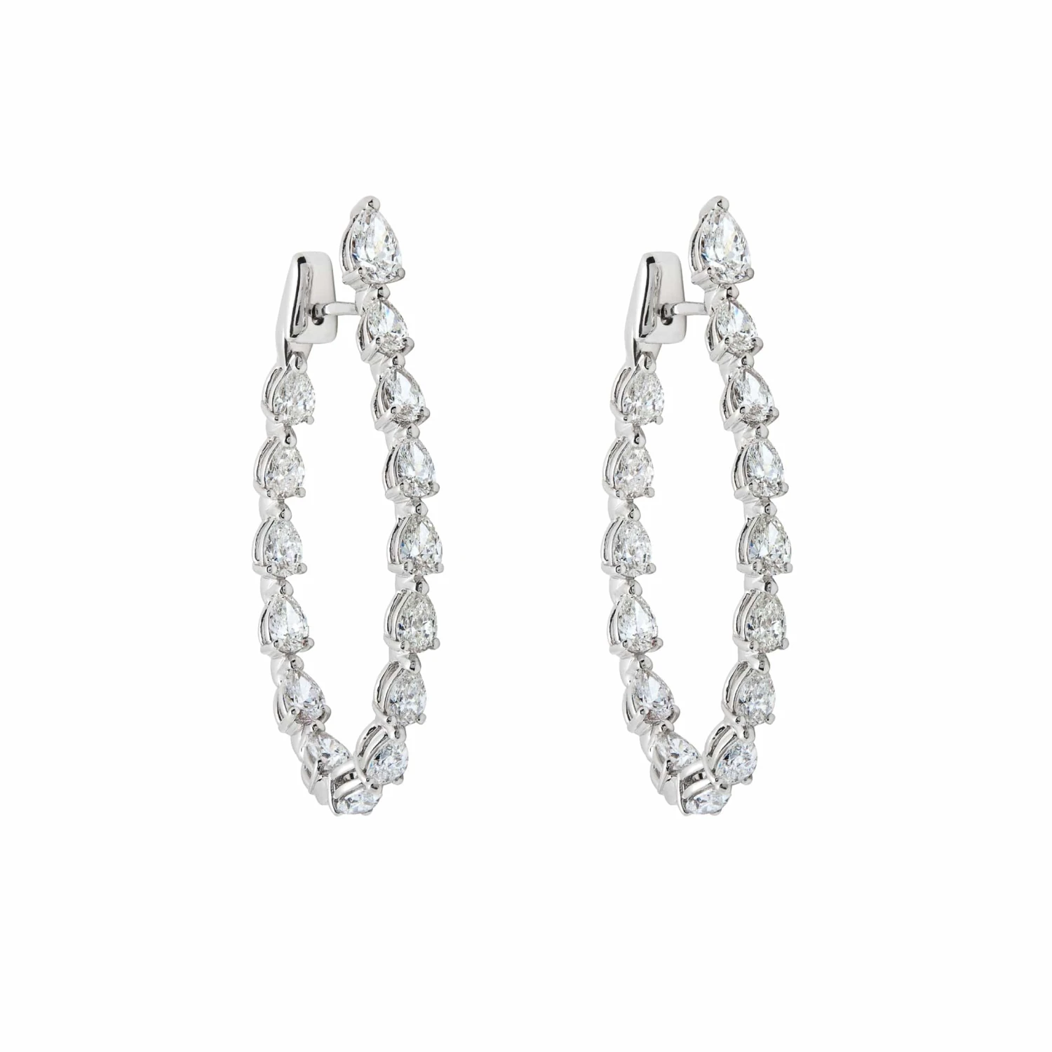 Jewels Aficionado Pear-Shaped Diamond Hoop Earrings In White Gold 1 Jewels Aficionado Pear-Shaped Diamond Hoop Earrings In White Gold