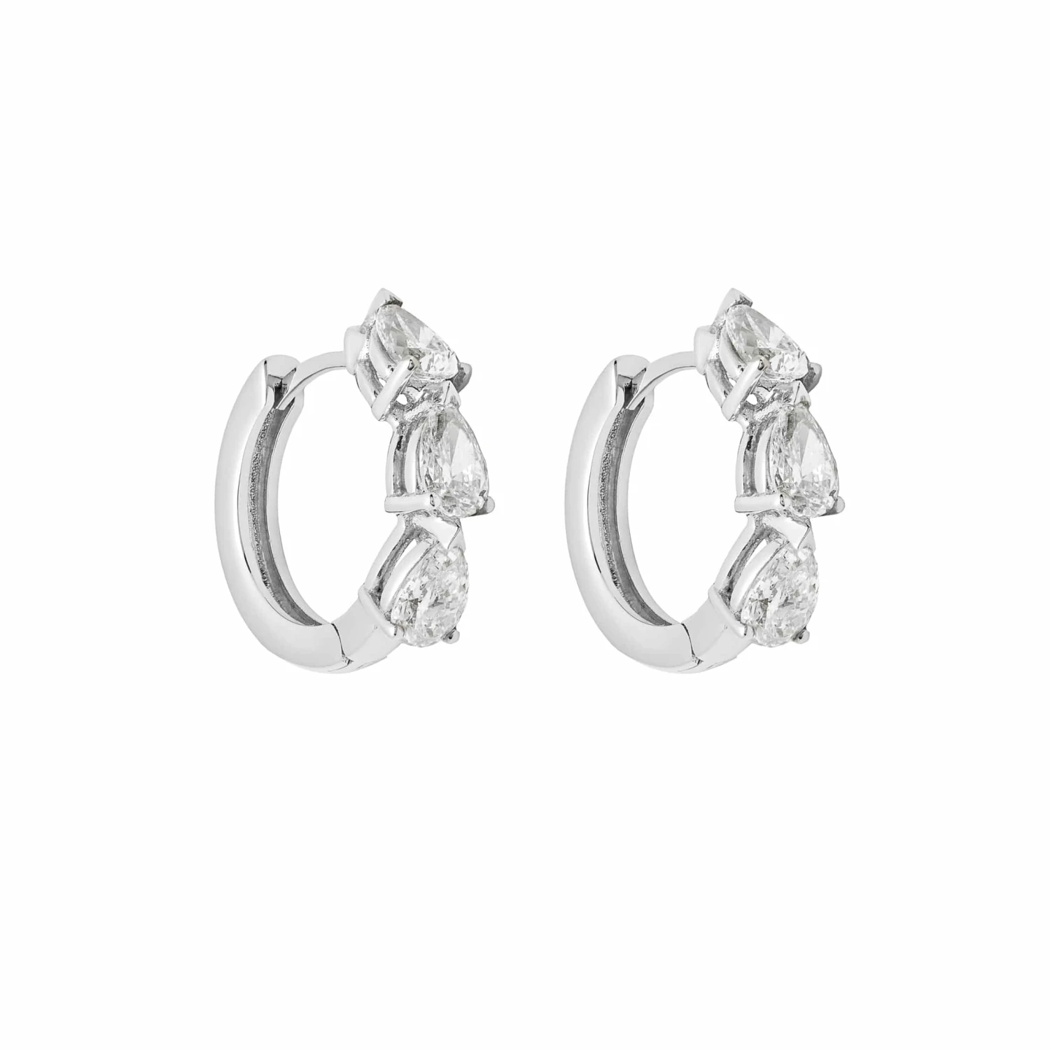Jewels Aficionado Pear-Shaped Diamond Huggies In White Gold 1 Jewels Aficionado Pear-Shaped Diamond Huggies In White Gold