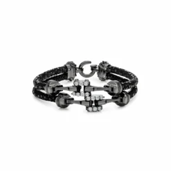 StingHD Silver Piston Black Platinum Plated White Diamonds Bracelet