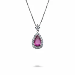 Jewels Aficionado Platinum Pear Shape Pink Sapphire Halo Pendant