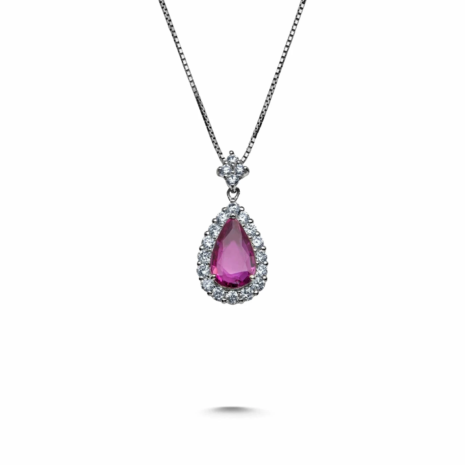 Jewels Aficionado Platinum Pear Shape Pink Sapphire Halo Pendant 1 Jewels Aficionado Platinum Pear Shape Pink Sapphire Halo Pendant