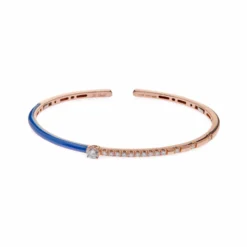 Jewels Aficionado Rose Gold Blue Enamel Diamond Cuff Bracelet