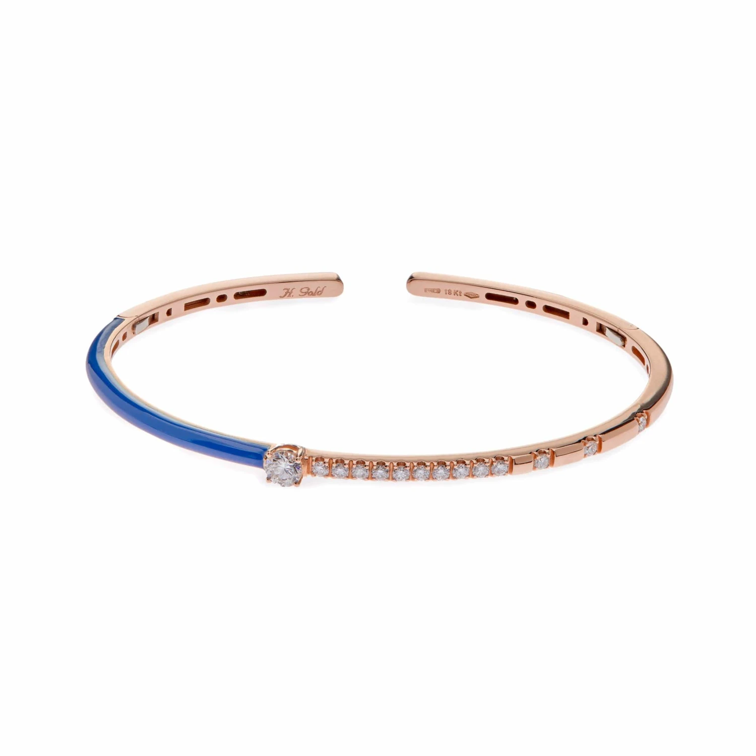 Jewels Aficionado Rose Gold Blue Enamel Diamond Cuff Bracelet 1 Jewels Aficionado Rose Gold Blue Enamel Diamond Cuff Bracelet