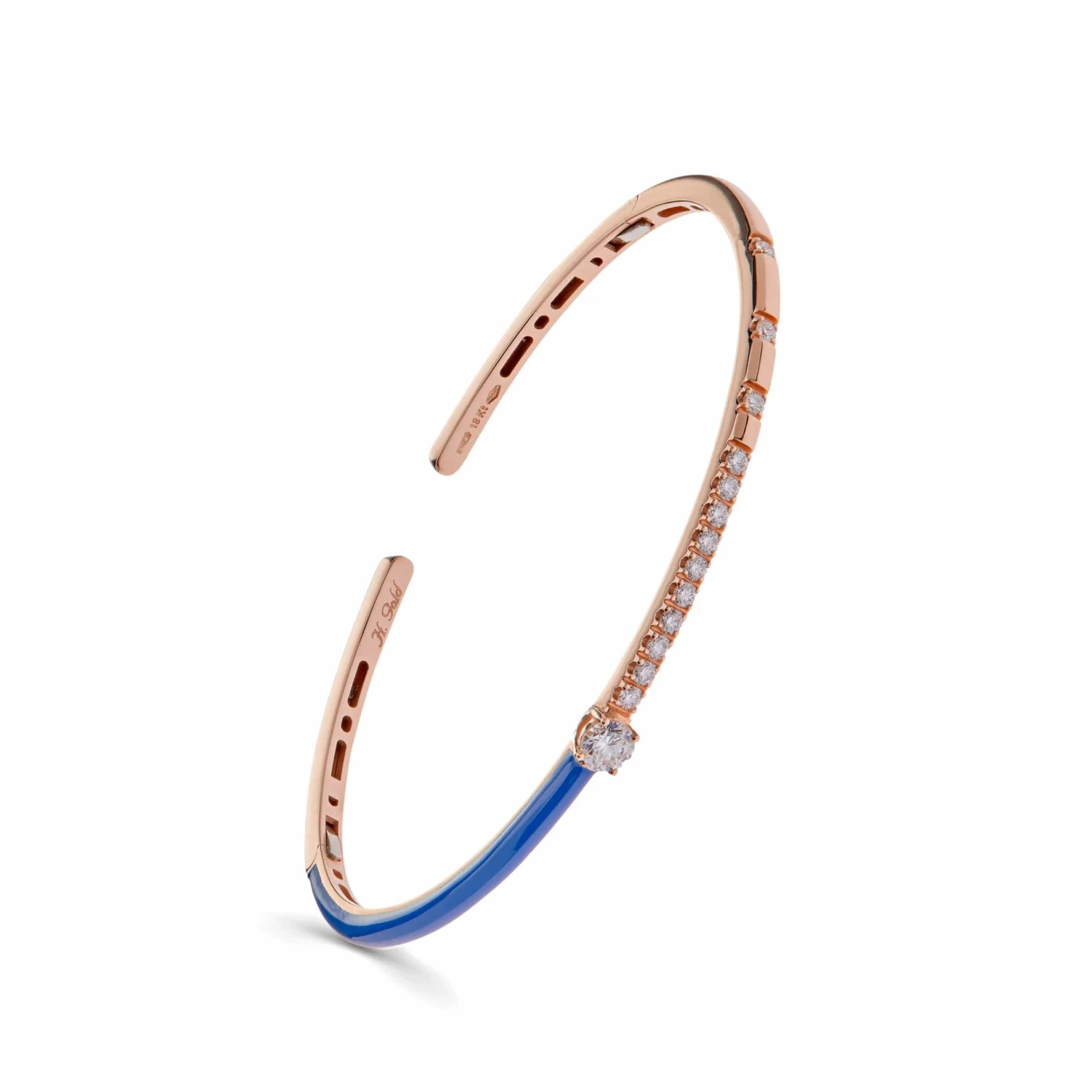 Jewels Aficionado Rose Gold Blue Enamel Diamond Cuff Bracelet 2 Jewels Aficionado Rose Gold Blue Enamel Diamond Cuff Bracelet - Image 2