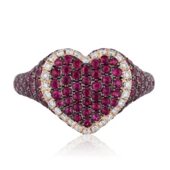Jewels Aficionado Rose Gold Diamond And Ruby Heart Ring