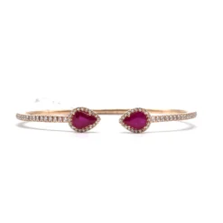 Jewels Aficionado Rose Gold Diamond Ruby Teardrop Bangle