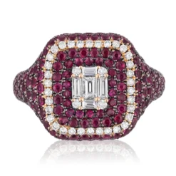 Jewels Aficionado Rose Gold Ruby And Diamond Square Ring